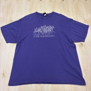 Vintage The Meadows Horse Racing Shirt Mens XL Purple Diamond Dust Tee T-Shirt